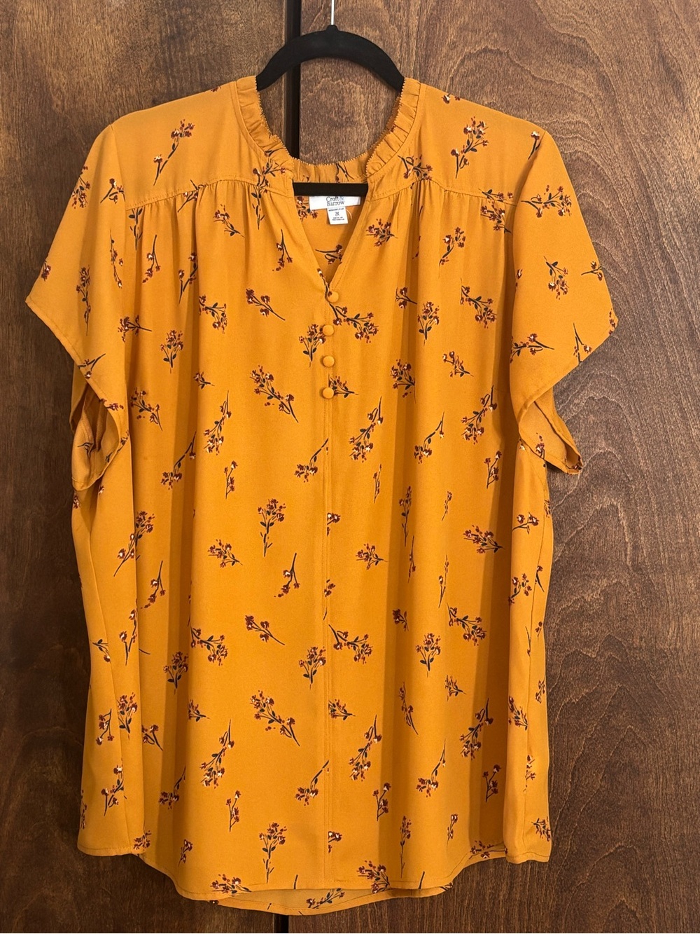 croft & barrow Mustard Floral Short-Sleeve Blouse